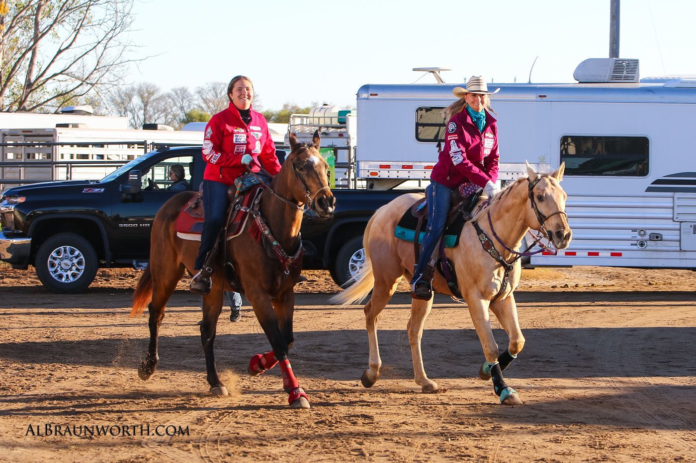 Riders walking horses in at R&J Arena